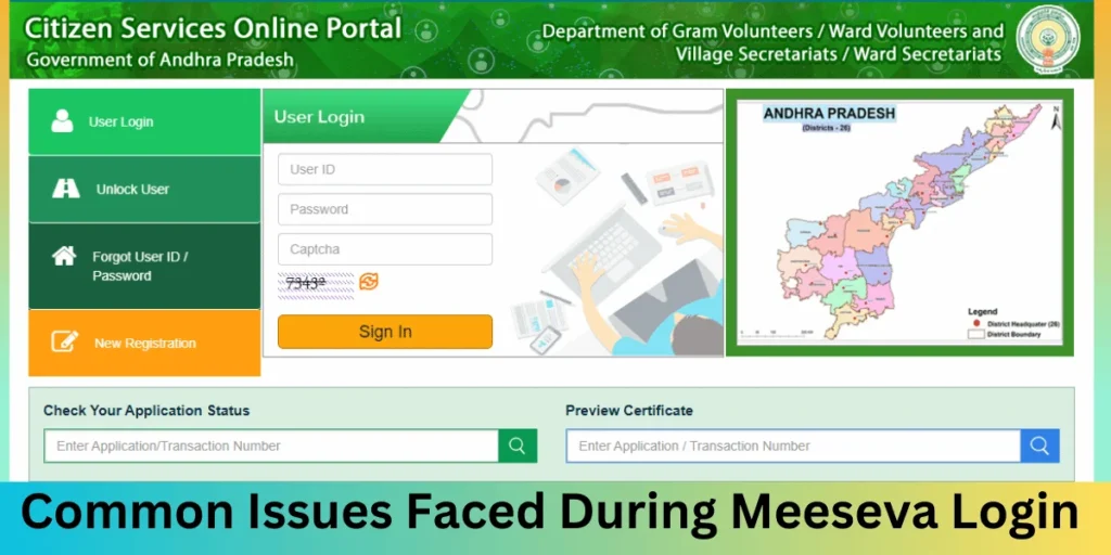 This emage showing a Common Issues Faced During Meeseva Login