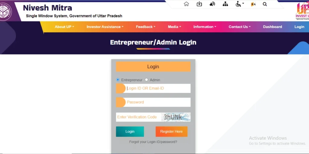 This emage showing a How to Access the Nivesh Mitra Login Portal